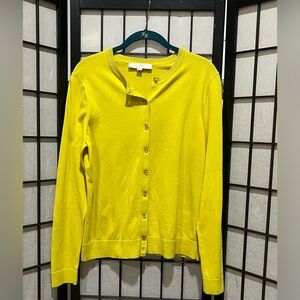 LOFT CREW NECK Chic CLASSIC Yellow Button-Up Cardigan, WOMEN SIZE L